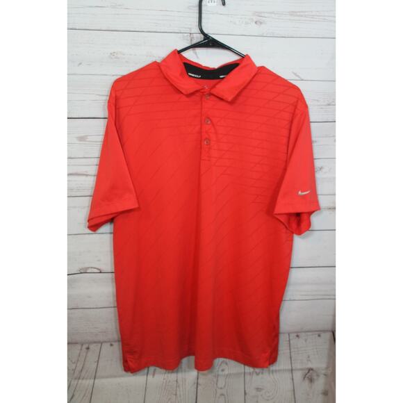 NIKE Men's Large Dri Fit Golf Polo Shirt, Red, Polyester, Collared, 3-Button - Picture 5 of 9